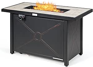 COSTWAY 42" Propane Fire Pit Table, 60,000 BTU Outdoor Rectangle Gas Fire Table W/Ceramic Tabletop, Lava Rock & PVC Cover Included, Stainless Steel Burner, Ideal for Backyard, Poolside