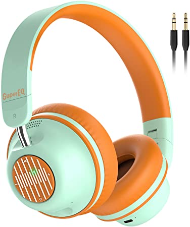 Active Noise Cancelling Headphones-SuperEQ S2 Bluetooth On Ear Headphones with CVC 8.0 Mic, Deep Bass, 25H Playtime, 40mm Drivers, Memory Foam Ear Cups for Travel Online Class Office (Orange Green)