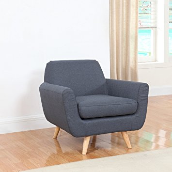 Mid Century Modern Linen Fabric Living Room Accent Chair (Dark Grey)