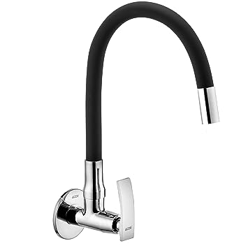 ALTON FAM3366 Brass Sink Cock with Flexible Swivel Spout, Black & Chrome Finish