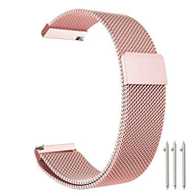 18mm Watch Band Baoking Magnetic Clasp Adjustable Milanese Loop Mesh Stainless Steel Metal Replacement Strap Bracelet for Smart Watch Huawei/Fossil Q/Withings (Rose Pink,18mm)