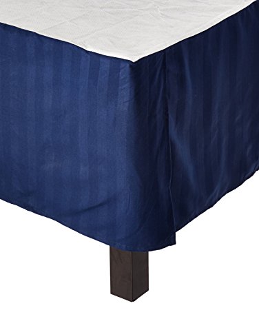 Wrinkle Free - Egyptian Quality STRIPE Bed Skirt - Pleated Tailored 14" Drop - All Sizes and Colors , Queen , Navy Blue