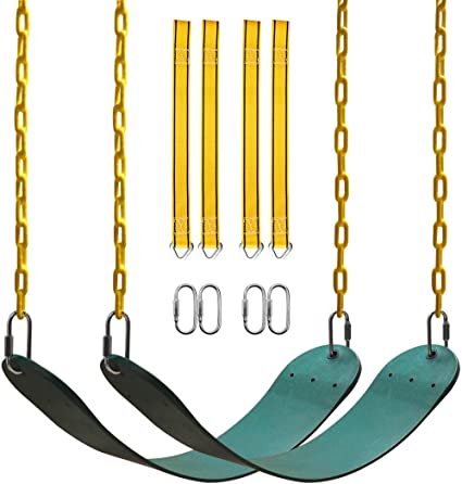 PACEARTH 2 Pack Swings Seats Holds 660lbs with 68.9 inch Anti-Rust Chains Plastic Coated 23.6 inch Tree Hanging Straps and Locking Buckles Playground Swing Set Accessories Replacement - Green