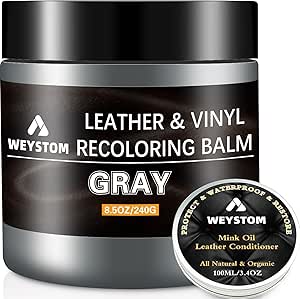 Leather Recoloring Balm - Mink Oil -Leather Repair Kit for Leather Bag, Sofa, Leather Restoration Kit for Worn, Faded, Scratched Leather (Gray)