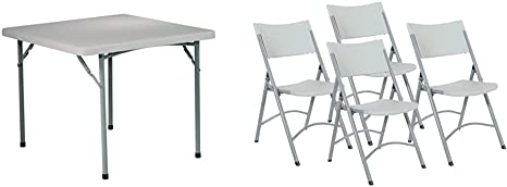 Office Star Resin Multipurpose Square Table, 3-Feet & Resin Plastic Set of 4 Folding Chairs, Silver Accents