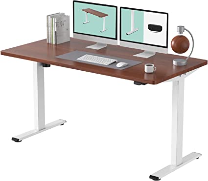 FLEXISPOT EC1 Electric Adjustable Height Standing Desk Whole Piece 55 x 28 Inch Desktop Home Office Computer Workstation Sit Stand up Desk (White Frame   55" Mahogany Top, 2 Packages)