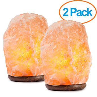 Hemingweigh Himalayan Glow Hand Carved Natural Crystal Himalayan Salt Lamp With Genuine Wood Base, Bulb And Dimmer Control 6 to 8 Inch, 6 to 7 lbs. 2 PACK