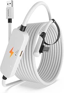 Syntech VR Charging Link Cable 16FT Compatible with Meta Quest 3S/Quest 3/Oculus Quest 2 Accessories, USB 3.0 Link Cable with Extra Charging Port, for PC/SteamVR and Extended Gameplay