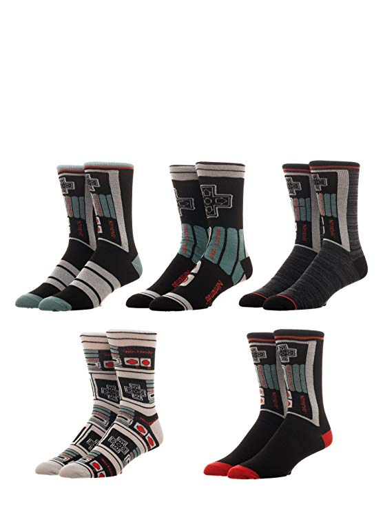 Bioworld Classic Nintendo Gamer Socks (Pack of 5),10-13,Multi-color