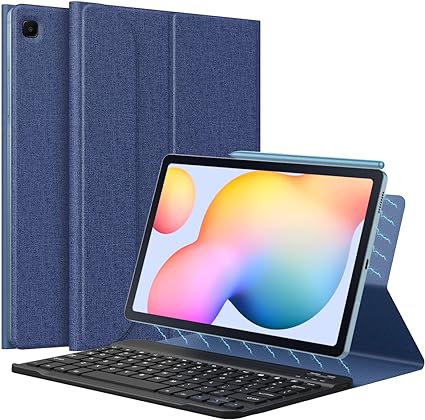 MoKo Keyboard Case for Samsung Galaxy Tab S6 Lite 10.4 2020/2022 (SM-P610/P615/P613/P619), Magnetic Cover Shell Case with Removable Wireless Keyboard Fit Galaxy Tab S6 Lite 2022, Demin Indigo