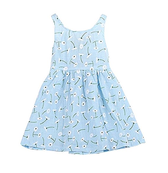 Sagton Dandelion Print Kids Toddler Baby Girls Dress Clothes Bowknot Princess Party Dress