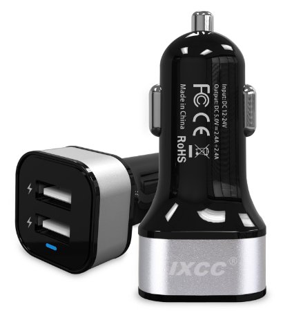 iXCC Dual USB 4.8 Amp 24W Universal High Capacity Car Charger - Silver