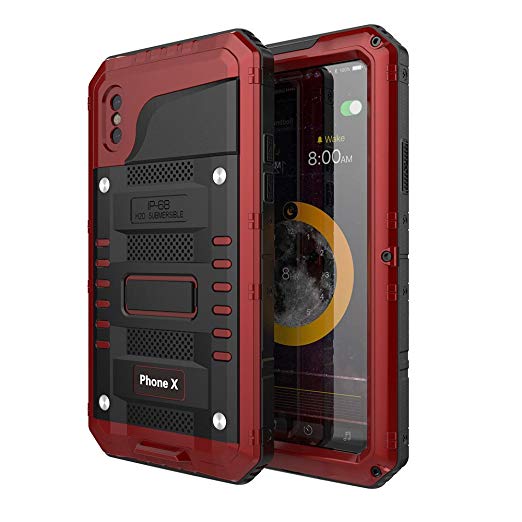 Seacomo Waterproof Case for iPhone X with Built-in Screen Protector, 360 Full Body Protective Cover, Military Grade Rugged Heavy Duty Shell, Shockproof Drop Resistant Defender for Outdoor Sport, Red