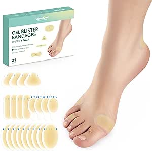 Gel Blister Bandages Blister Pads - Welnove 21ct Upgraded Bandages for Wound Care and Blisters - Waterproof Hydrocolloid Bandages for Fingers, Toes, Heel Blister Prevention