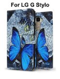 LG G Stylo Case Sophia Shop Wallet CaseKickstand Premium Folio PU Leather Flip Cover Magnetic Flap Closure Anti-scratch Shockproof Built-in Card Slots For LG G Stylo Blue Butterfly