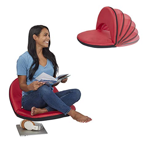 ECR4Kids Spectator Floor Chair with Adjustable Back Support | Portable Flexible Seating with 6 Backrest Positions | Indoor or Outdoor Classroom, Gaming, Meditation, Camping, Stadium Seat (Red)