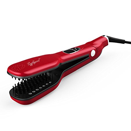 Salon Hair Brush for Vapor Iron Straightener, Raphycool Anti Static Hair Straightener for Steam Brush Hair Straightening Brush with Double Ceramic Plate (Red)