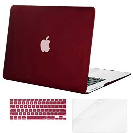 Mosiso - 3 in 1 Macbook Air 13 Inch Soft-Skin Plastic Hard Case Cover & Keyboard Cover & Screen Protector for Macbook Air 13.3" (Models: A1369 and A1466), Marsala Red