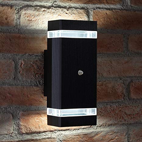 Auraglow Dusk Till Dawn Sensor Double Up & Down Outdoor Wall Security Light - Black - Cool White