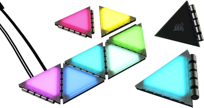 Corsair iCUE LC100 Case Accent Lighting Panels - Mini Triangle - 9X Tile Expansion Kit (81 RGB LEDs with Light Diffusion, Simple Magnetic Attachment) Clear