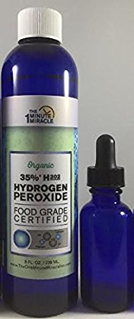 35% Organic Hydrogen Peroxide Food Grade Certified - 1 Bottle 8 oz - Recommended By The One-Minute-Cure Book.