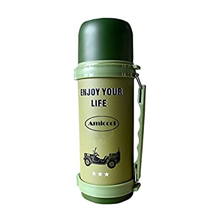 AmiCool Stainless Steel Vacuum Insulated Thermos Coffee Mug Travel Water Drink Bottle 40-Ounce (Army Green)
