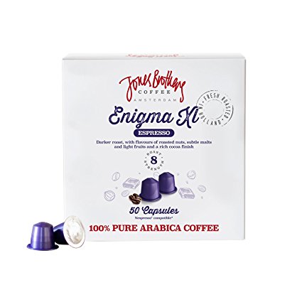 50 Jones Brothers Nespresso Compatible Coffee Capsules - Premium Quality 100% Pure Arabica - (ENIGMA - RISTRETTO, INTENSITY:8, Count:50 Pods)