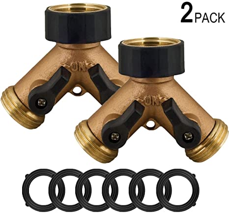 Garden Hose Splitter 2 Way, Heavy Duty Brass Connector Tap Splitter, Y Connector Brass Garden Hose Adapter with 2 Valves,Faucet Adapter for Drip Irrigation Lawns,2 Pack