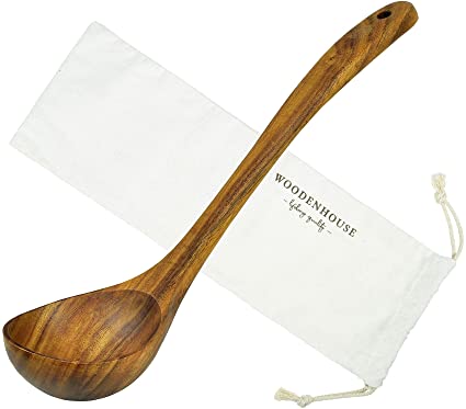 Wooden Ladle for Cooking, Wood Ladle Soup Spoon, Teak Wooden Serving Spoon 12.4 inch Long Handle, Kitchen Ladles, Medium Scoop Size 2 oz, Natural, Eco Friendly and Sustainable.