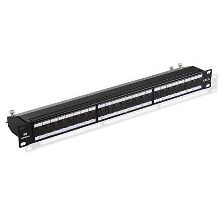 Cable Matters Rackmount or Wallmount 24-Port Cat6a Shielded RJ45 Patch Panel with Jack Shutter