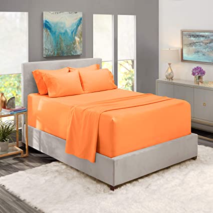 Nestl Bedding Extra Deep Pocket Sheets –Queen Sized Deep Bed Sheet Set – Super Deep Pocket Sheets- 60 in x 80 in Deep Pocket Fitted Sheet Set 6pc – Apricot Buff Orange/Orange.