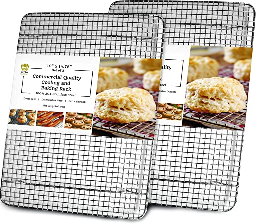 Cooling, Baking & Roasting Wire Racks for Sheet Pans - 100% Stainless Steel Metal Racks for Cooking - Dishwasher Safe, Rust Resistant, Heavy Duty (10" x 14.75" - Set of 2)