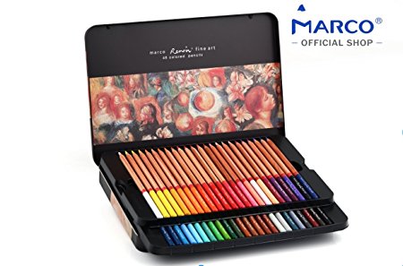 [Marco Official Shop]Renoir 48 Colored Pencils, Metal Box,3.7mm Super Thick Lead, Incense Ceder Wood, Extra Protection Packaging, D3100-48