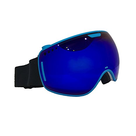 Hicool Xcel Unisex Ski Snow Skate Snowboard Snowmobile Goggle with Mirrored Lens - Anti-Fog UV Protection Detachable Wide Spherical Goggle Lens