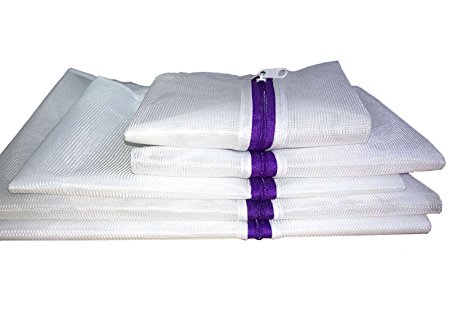 Set of 5 Mesh Laundry Bags - 2 Extra Large, 1 Large, 1 Medium, 1 Small - Premium Quality: Laundry Wash Bag for Blouse, Hosiery, Stocking, Underwear, Bra and Lingerie, Travel Laundry Bag, Purple Zipper