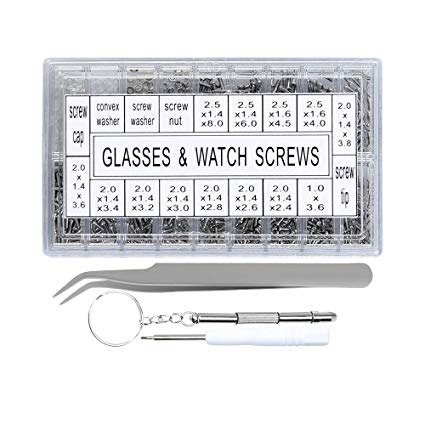 Kingsdun Eyeglasses Repair Kit with Eyeglass Sunglass Screws in Assorted Size,Stainless Steel Tiny Mini Screws for Glasses,Spectacles,Watch and other Small Electronics Repair,1000Pcs