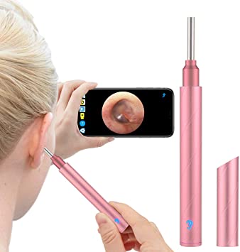 Earwax Removal Tool,Wireless Otoscope Ear Wax Removal Kit 1080P HD WiFi Ear Endoscope with LED Lights,3.5mm Visual Ear Camera Portable Ear Pick Cleaning Kit for Adults Kids & Pets Pink
