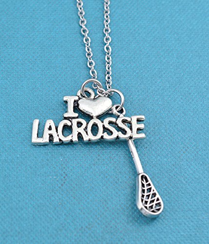 I Love Lacrosse necklace. Lacrosse jewelry. Lacrosse necklace. Lacrosse charms. Lacrosse stick. Lacrosse gift. Lacrosse coach.