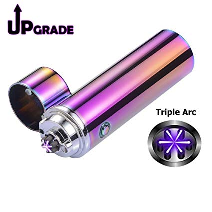 Electronic Triple Arc Lighter USB Rechargeable Windproof Butane Free Plasma Electric Lighter for Candles,Cigarette