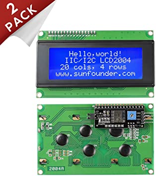 SunFounder 2004 20x4 LCD Module IIC I2C Interface Adapter Blue Backlight for Arduino R3 Raspberry MEGA2560 (2 Pack)