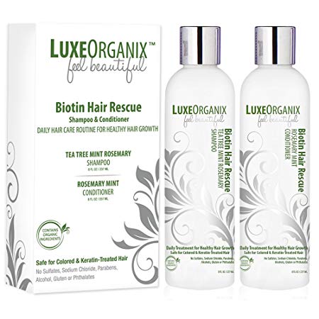 Biotin Shampoo And Conditioner for Hair Growth; Soothes Dry Itchy Scalp With Tea Tree Mint Rosemary Oils. Natural Daily Hair Treatment. Anti Dandruff Sulfate & Paraben Free, Keratin & Color Safe (USA)