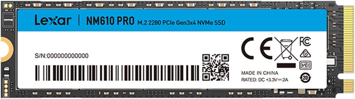 Lexar NM610PRO 2TB SSD, NVME 1.4 PCIe Gen3x4 M.2 2280 Internal SSD, Up to 3300MB/s Read, 2600MB/s Write, 3D NAND Flash Internal Solid State Drive for Laptop, Desktop Computer, PC