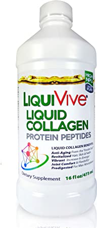 LiquiVive Liquid Collagen Protein Peptides Hydrolyzed Supplement - Pure Super Multi Collagen Hydrolysate Drink | Higher Absorption Than Collagen Powder Pills & Capsules | Colageno Liquido Hidrolizado