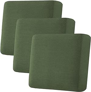 H.VERSAILTEX Super Stretch Individual Seat Cushion Covers Sofa Covers Couch Cushion Covers Slipcover Sets Thick Jacquard Textured Twill Fabric (3 Piece XL Sofa Cushion Covers, Bronze Green)