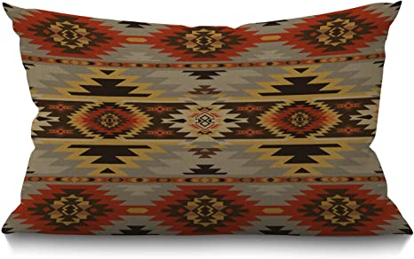Smooffly American Southwest Print Pillow Cover,Geometric Pattern Waist Lumbar Cotton Linen Throw Pillow case Cushion Cover for Sofa Home Decorative Oblong 12x20 Inches