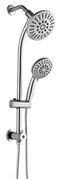 egretshower Drill-free Stainless Steel Shower System, Dual Shower Combo - 6 Function Handheld Shower and 5 Function Showerhead Brush Nickel