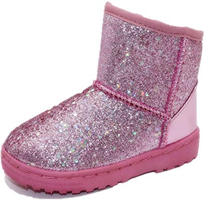Elcssuy Girls Boots Warm Sequin Comfy Cute Waterpoof Outdoor Glitter Snow Boots Bootie Slippers(Little Kid US 11 12 13 1)