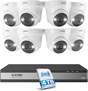 ZOSI 4K 16CH PoE Kit Caméra de Surveillance, 4TB 4K NVR avec 3K Caméra PoE, Vision Nocturne Couleur, Détection de Personne/Véhicule, Alarme Sonore et Lumineuse, Enregistrement 24/7…