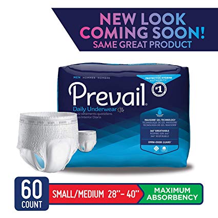 Prevail Maximum Absorbency Incontinence Underwear for Men Small/Medium 60 Count Breathable Rapid Absorption Discreet Comfort Fit Adult Diapers