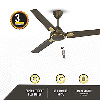 Gorilla Efficio  Energy Saving 5 Star Rated 3 Blade Ceiling Fan With Remote Control and BLDC Motor, 1200mm- Earth Brown